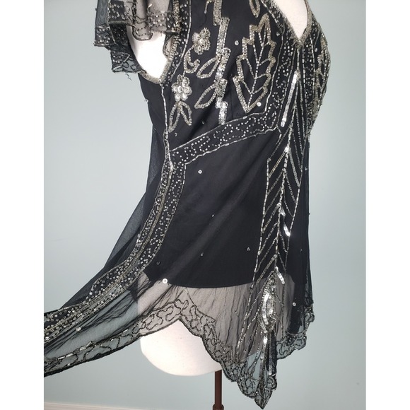 VTG Scala Womens L Beaded Y2K Camisole Top Fairy Whimsical Sequins Sparkly Black - Picture 3 of 9